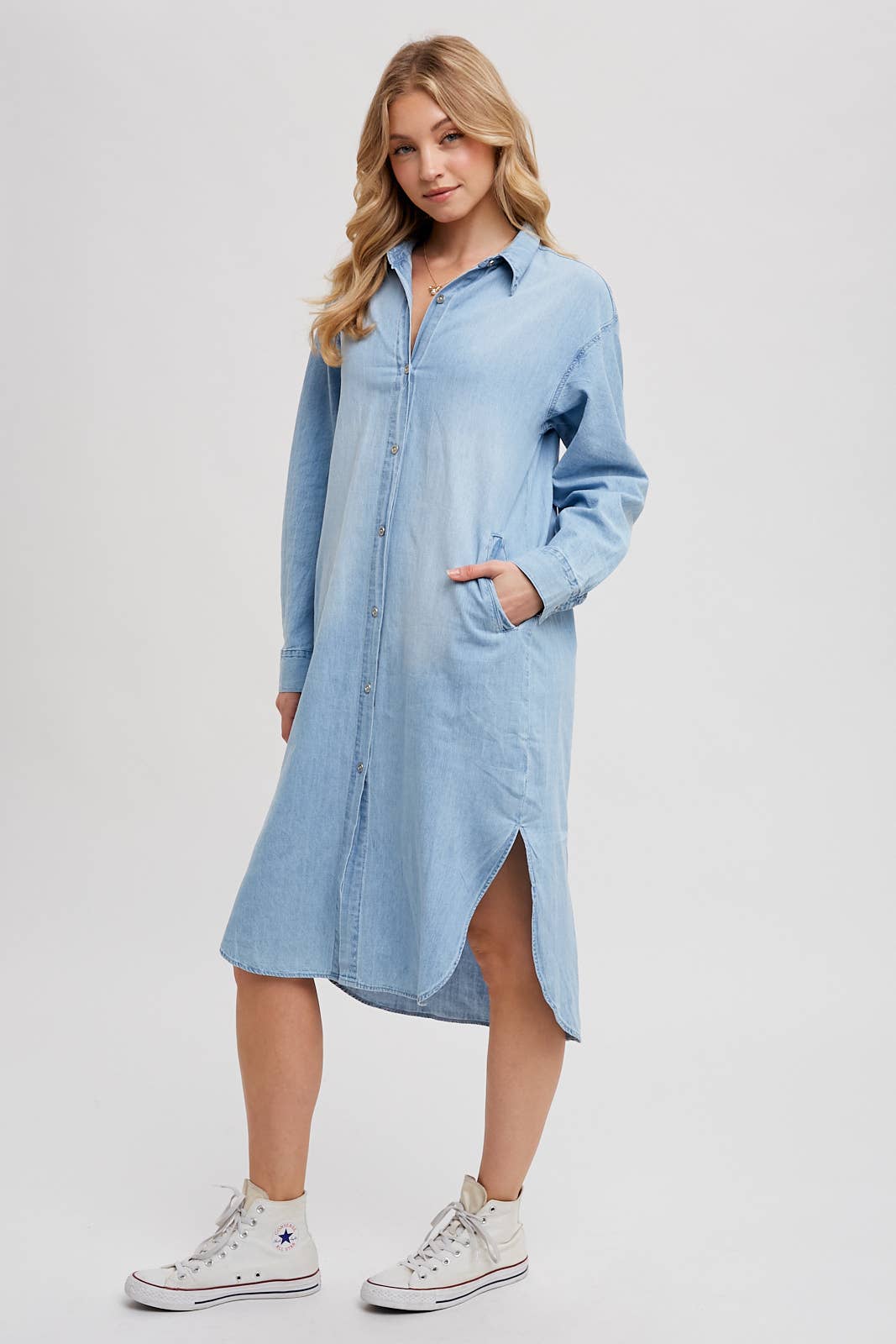 Bluivy – wholesale Dress – Women's – DENIM LONGLINE SHIRT MIDI DRESS6