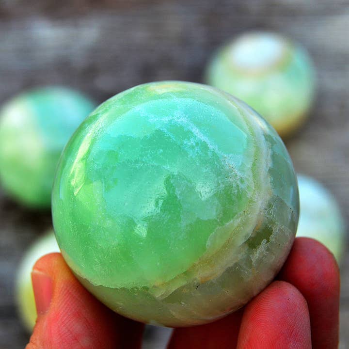 Kaia & Crystals - Wholesale Spiritual Stone/Crystal - Pistachio Calcite Spheres 1 Kg (3-6 Pcs) - (40mm - 60mm)