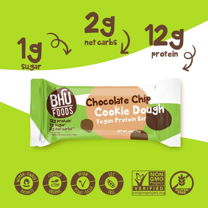 Bhu Foods - Wholesale Snack Bar - FIT Vegan Protein Bar - Superfood Chocolate Chip Cookie Dough (12 bars)2