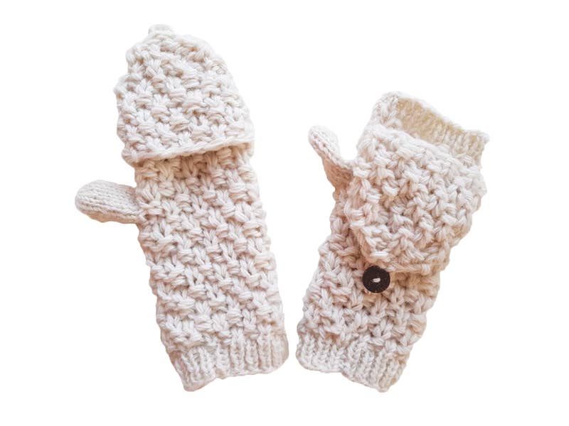 Earth Divas - Wholesale Mittens - Women's - Soft White Wool Knit 4-Ply Mittens with Fleece Lining