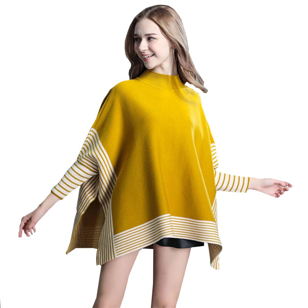 Fennco Styles – wholesale Poncho - Dam – Randig stickad pullover med fladdermusärm poncho-tröja4