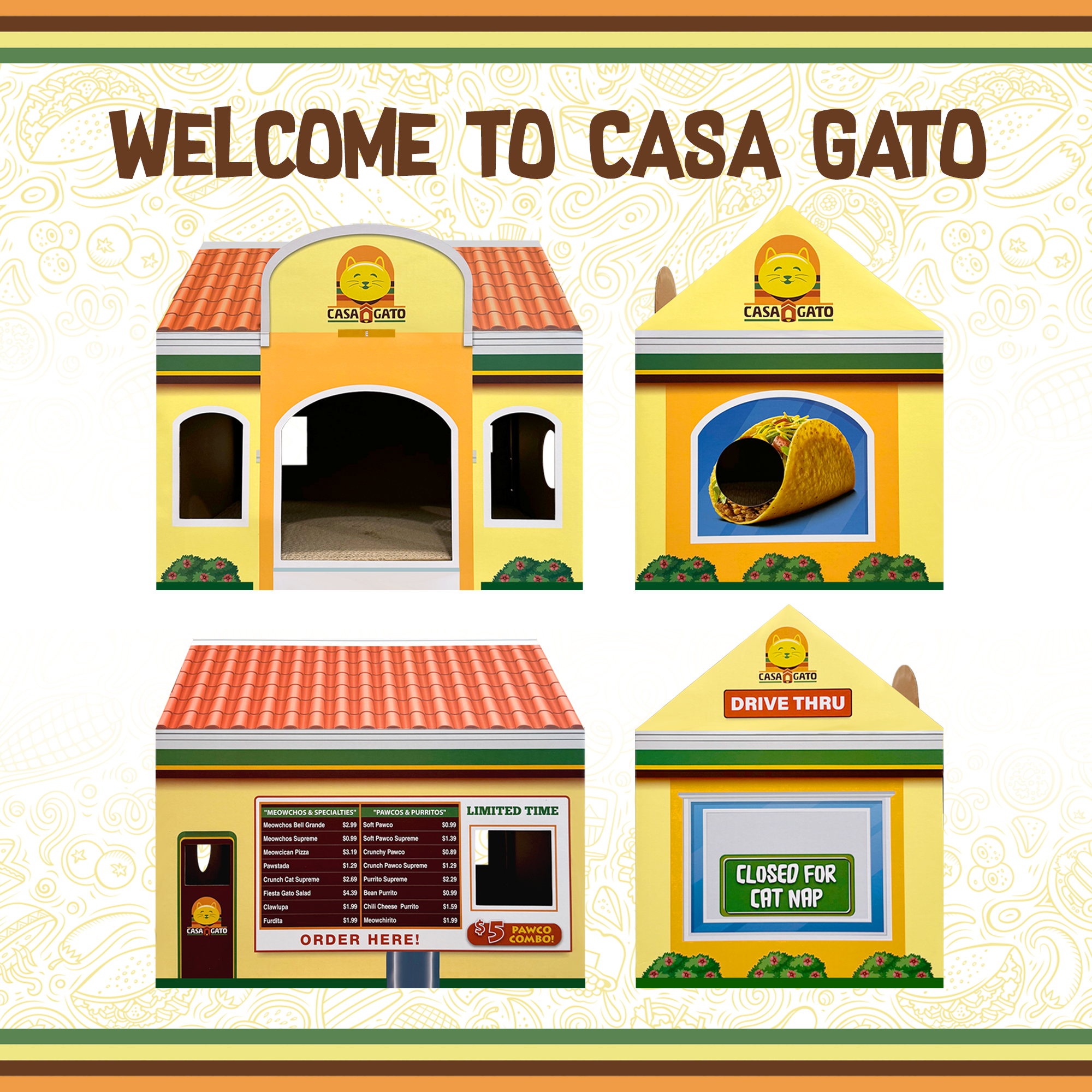Capnip - Wholesale Pet Cave - Cat/Dog - Capnip Casa Gato Mexican Fast Food Cardboard Cat House6
