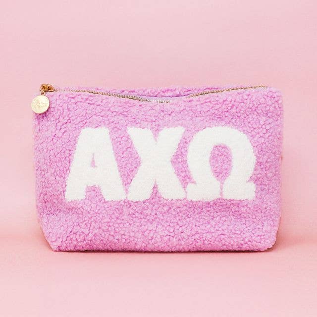 Sorority Greek Letter Teddy Pouch - Lilac for wholesale by The Darling Effect