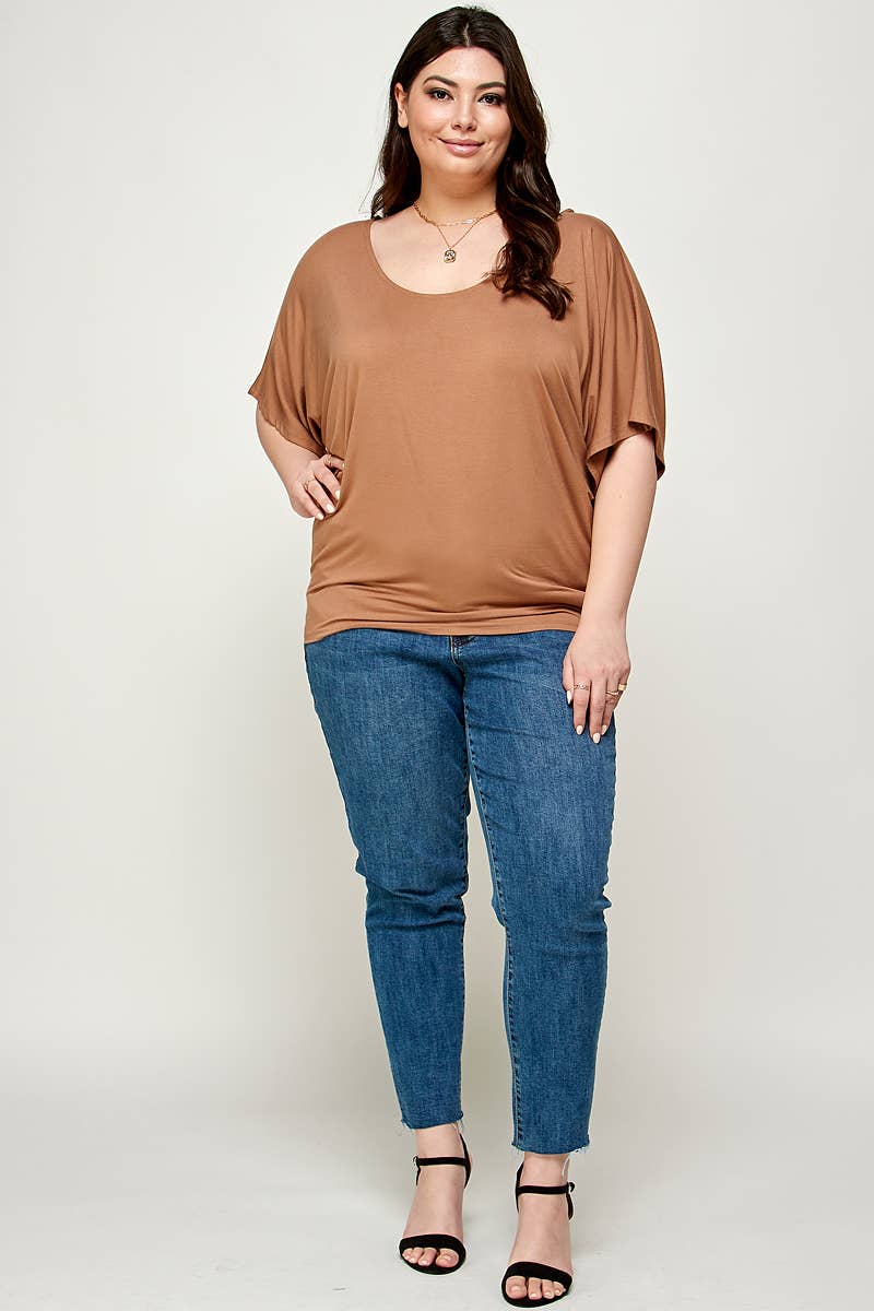 Haute Fox Plus Size & Contemporary - Wholesale Knit Top - Women's - Plus Size Solid Dolman Drape Top PL2188P-T7