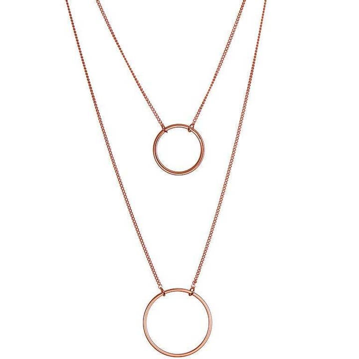 Collar doble chapado en oro rosa con doble círculo para venta al por mayor de Juulry