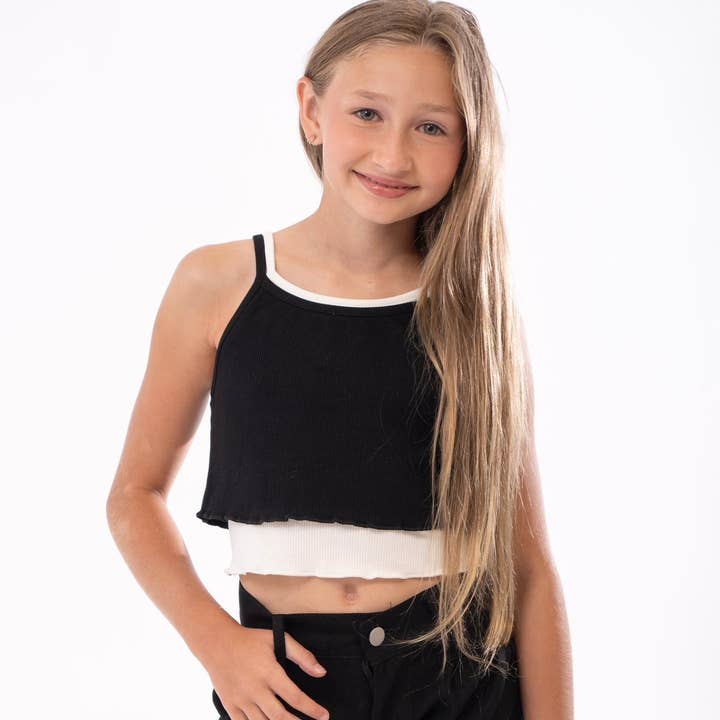 Tweenstyle by Stoopher - 2Fer Tank - Black/White for wholesale by Tweenstyle By Stoopher