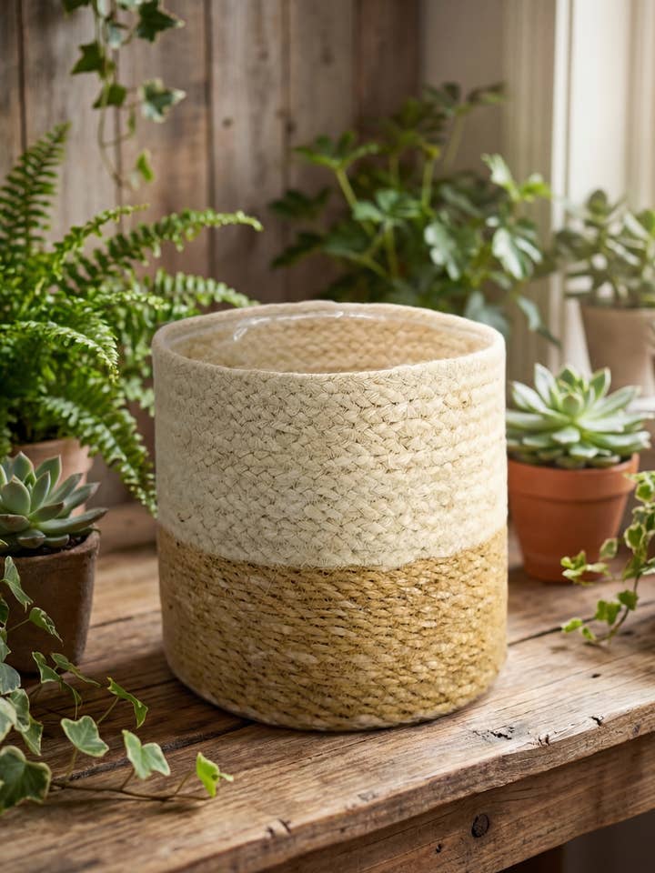 XL Jute Hogla Basket Planter(Set/6)(12.5",12",11",10",9",8") for wholesale by Creation Jute