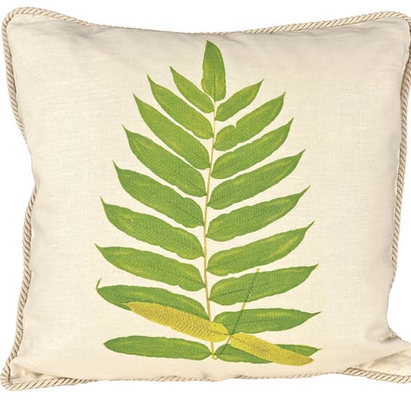 Blomster/natur/enkelt Buckler Fern linnedpude for engroshandel hos Ox Bow Decor