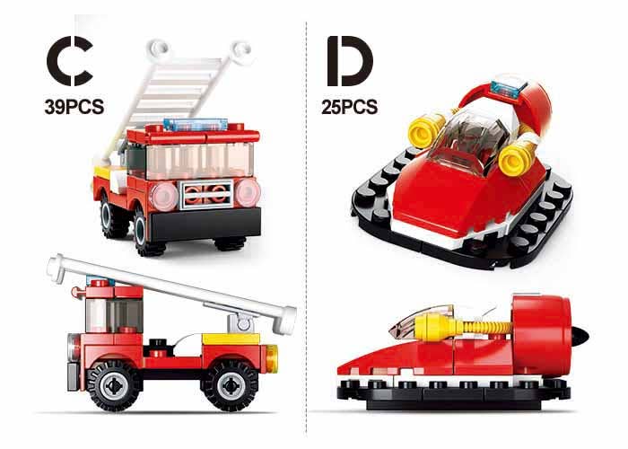 Texas Toy Distribution - Vendita all'ingrosso Set di costruzioni - Bambini - Set espositore Builder veicoli dei pompieri, 2 pezzi per ogni kit A-D3