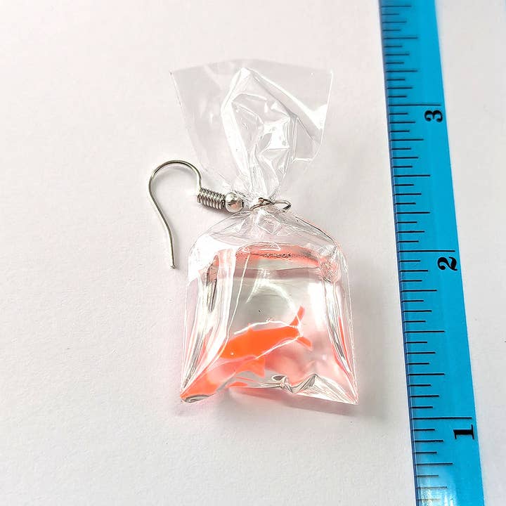 Stylish Jewelry Supply - Wholesale Dangle Earrings - Fish in a Bag Orange Goldfish Fish Resin Earrings3
