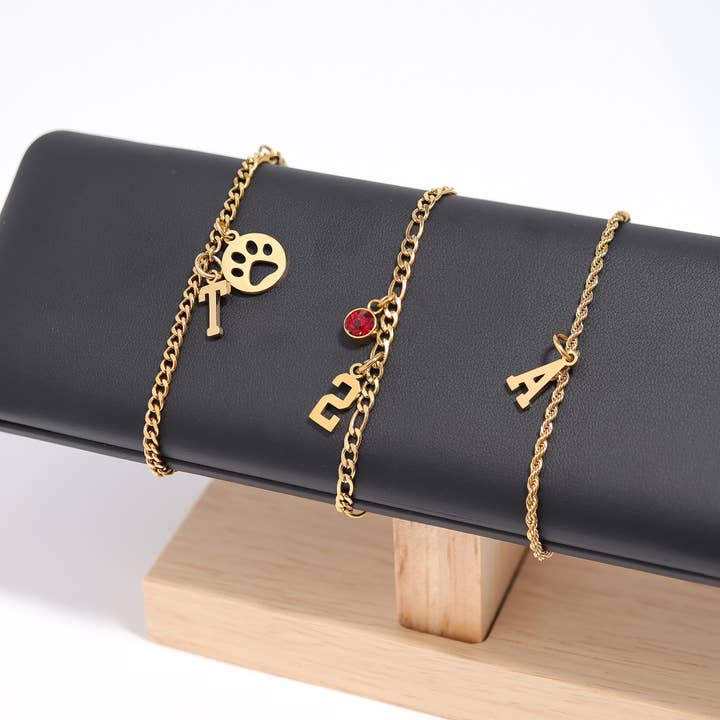 WJW - Wholesale Individual Charm/Pendant - 18K Gold PVD Stainless Steel Small Sport Letter Charm3