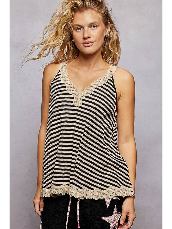 Pol Clothing - Wholesale Tank Top - Women's - V-neck Sleevleess Lace Trim Solid Tank Top SALE6