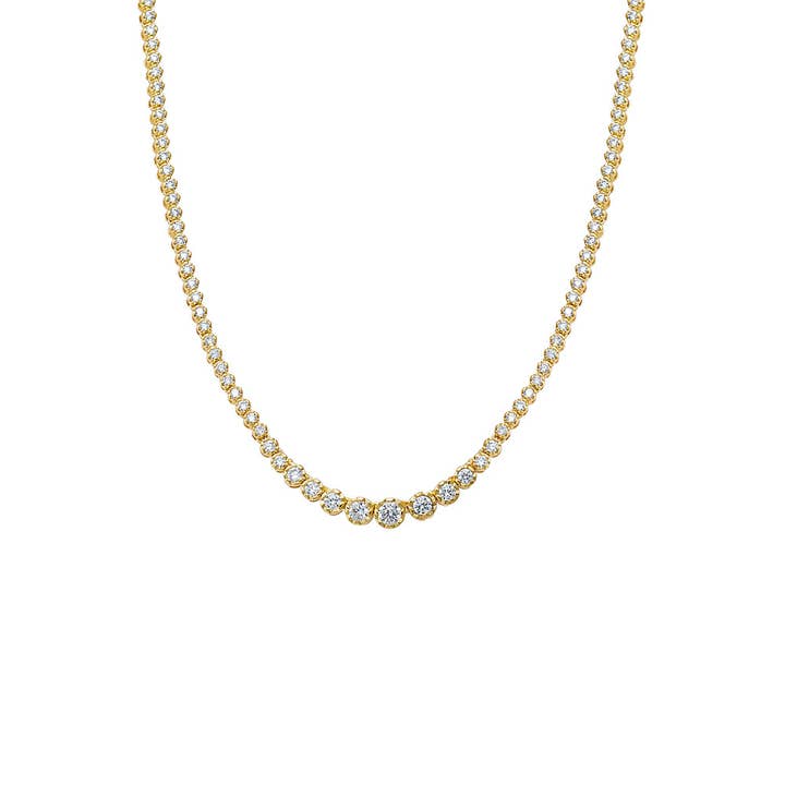 By Adina Eden - Wholesale Link & Chain Necklace - CZ Bezel Graduated Tennis Necklace