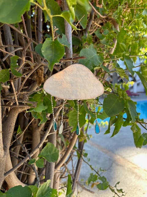 Stained glass stars and Talavera - Wholesale Suncatcher - Handmade Cloud Stained Glass Suncatcher with Raindrop Charms6