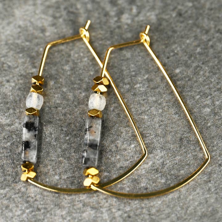KBD Studio - Wholesale Dangle Earrings - Modern Trapezoid Wire Shape w/ Semi Precious Combinations1