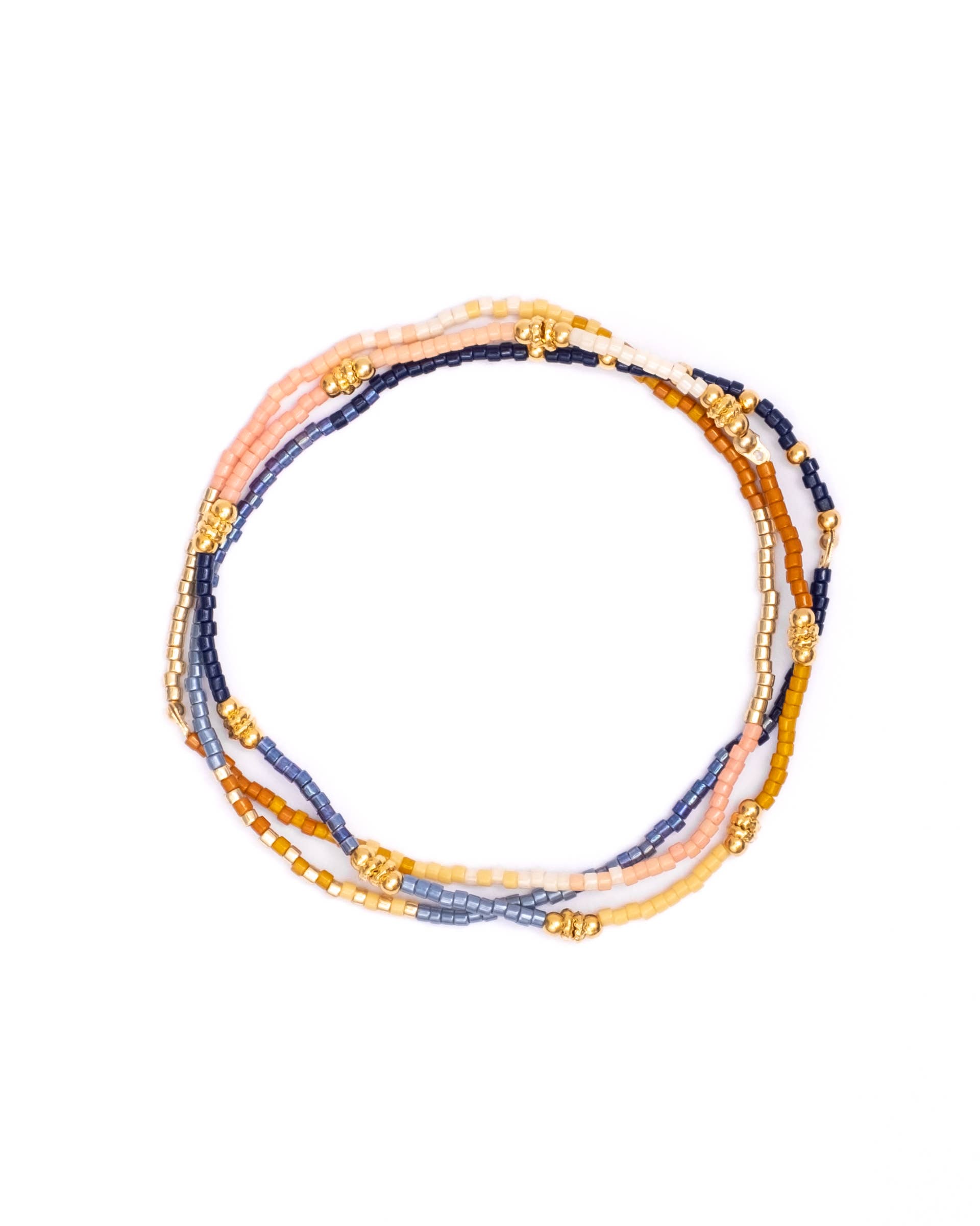Mayana Designs Co - Wholesale Jewelry Set - Set/3 Miyuki Beaded Stretch Bracelets (Blue/Mustard/Salmon)