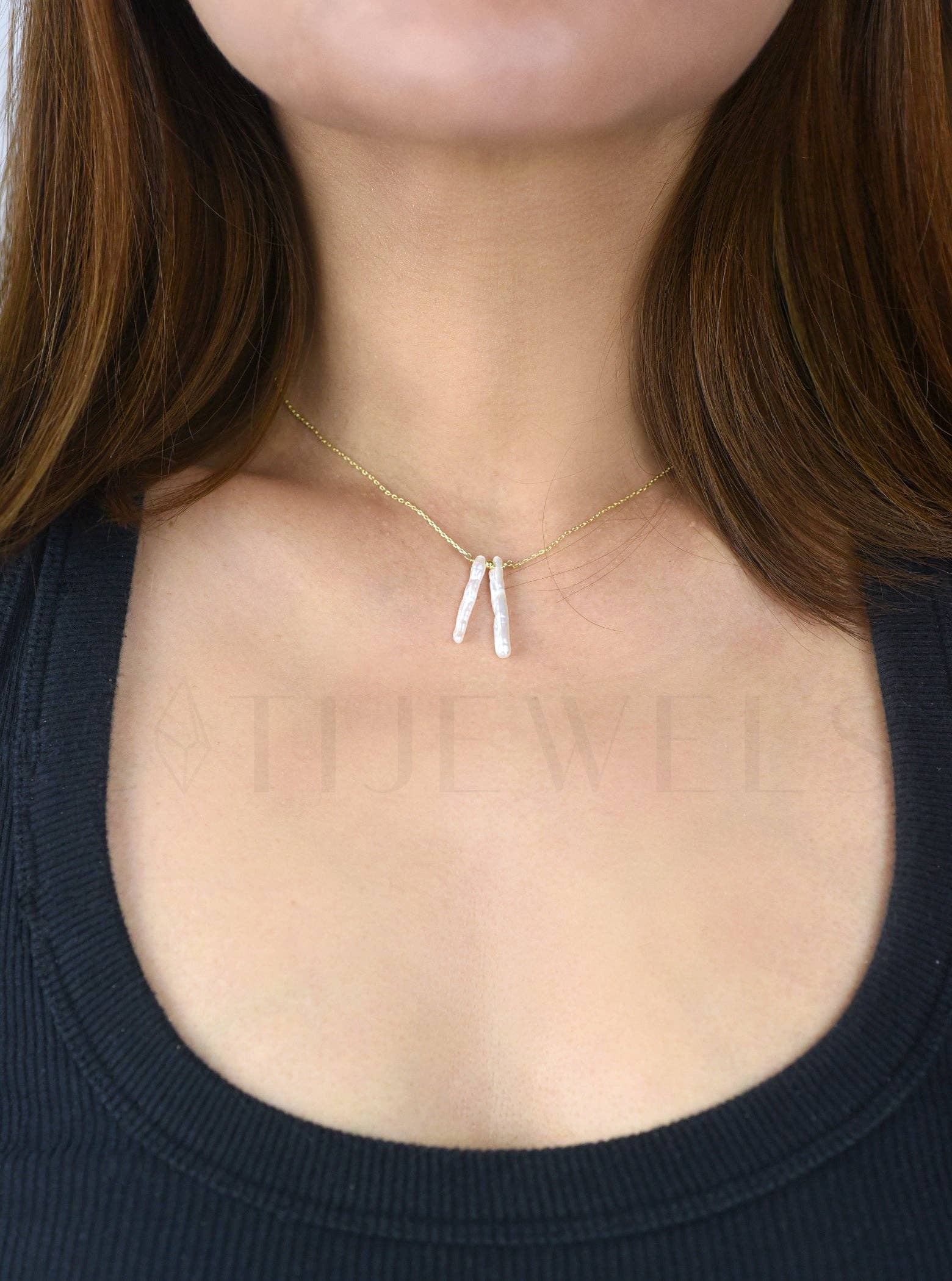 FELIX Z DESIGNS - Vente Colliers à pendentif - Collier réglable à barres doubles de perles en or rempli 14K1