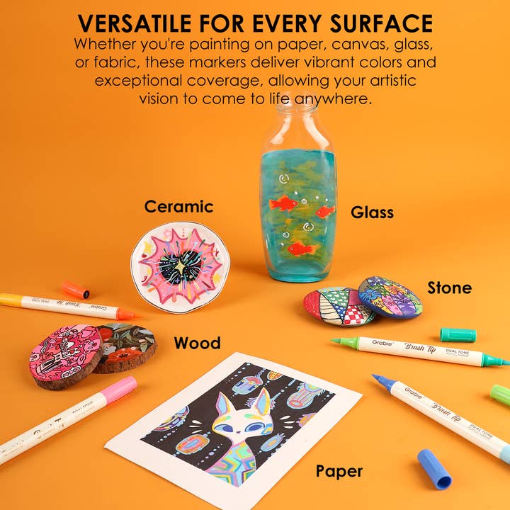 Grabie - Wholesale Marker - Dual Tone Brush Tip Acrylic Paint Marker Set of 366