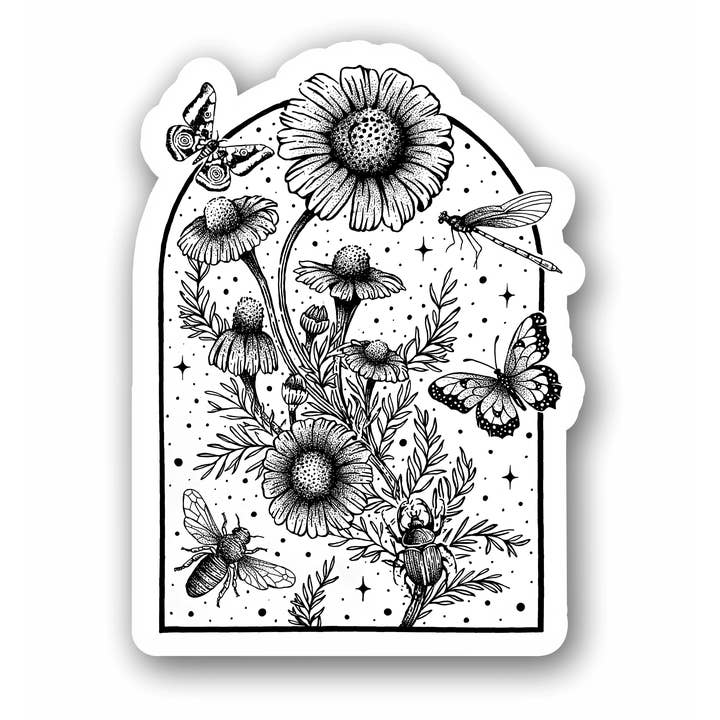 Flowers Insects Butterfly Sticker - dishwasher safe for wholesale by Sticker Art