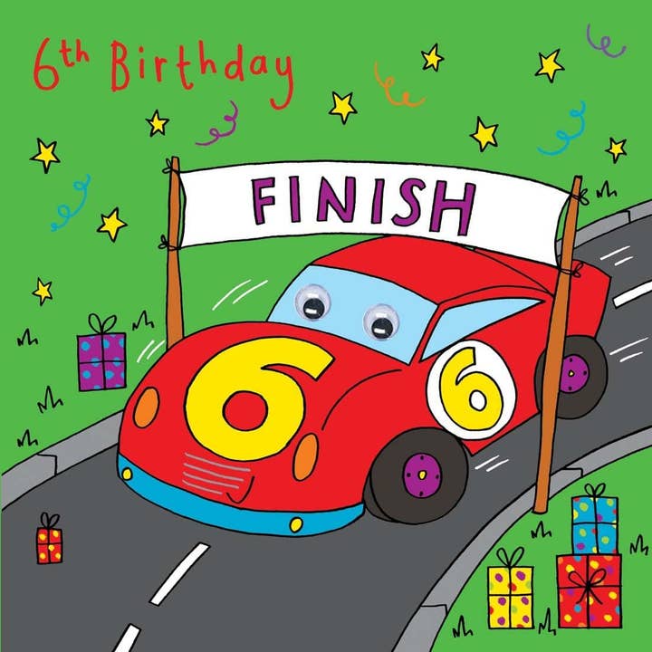 Carte d'anniversaire 6e anniversaire voiture de course — Carte d'anniversaire pour garçon pour la vente par Twizler Ltd