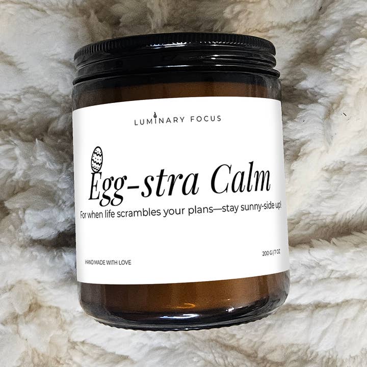 Egg-stra Calm Soy Blend Candle For Easter - 8 oz Amber for wholesale by Luminary Focus