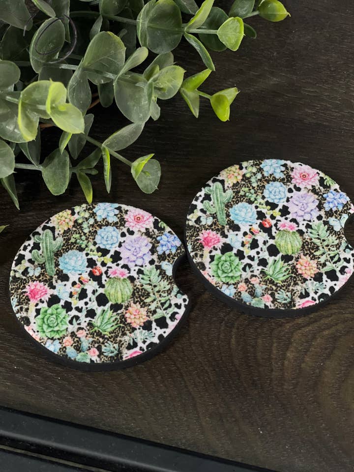 Western Succulent Car Coaster Set for wholesale by CMD Wholesale