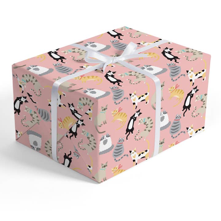 Pink Cats Wrapping Paper for wholesale by Stesha Wrapt