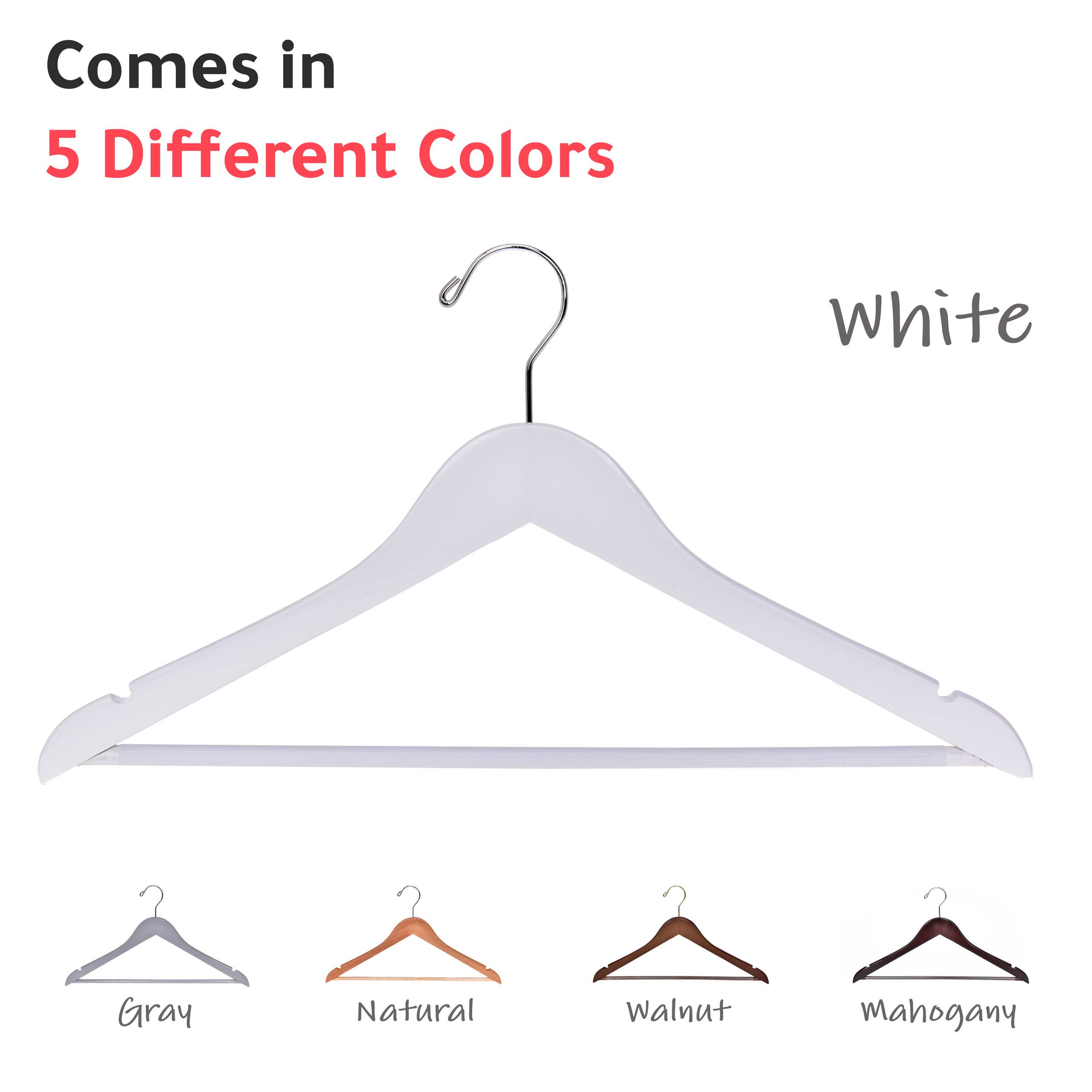 Quality Hangers - Wholesale Clothes Hangers - W040 Semi Curved Wooden Hanger, 17.5" White - 901