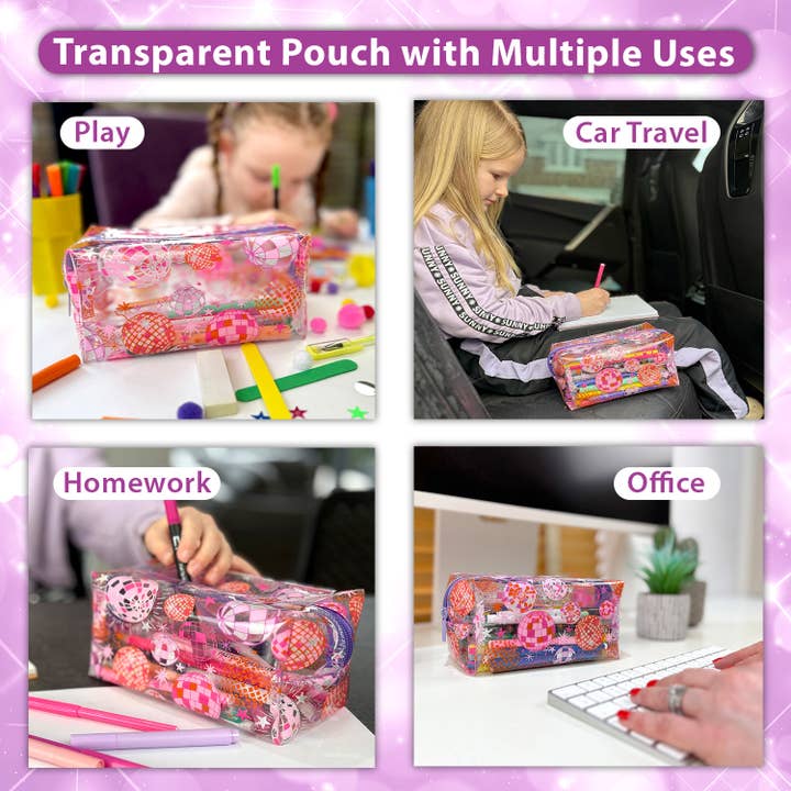 Powell Creative Products Ltd - Wholesale Pencil case/pouch - Large Transparent Disco Pink Pencil Case for Girls5