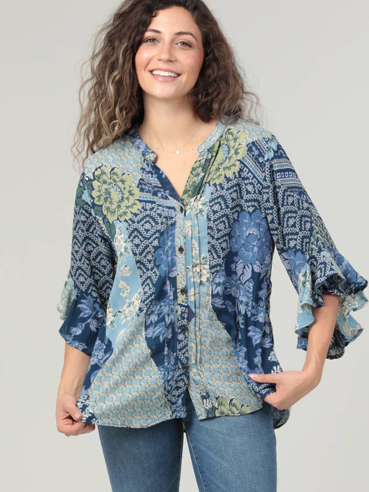 E2V51-A926 KNOPF-FRONT-RÜSCHENÄRMEL-HEMD für den Großhandel von Nostalgia