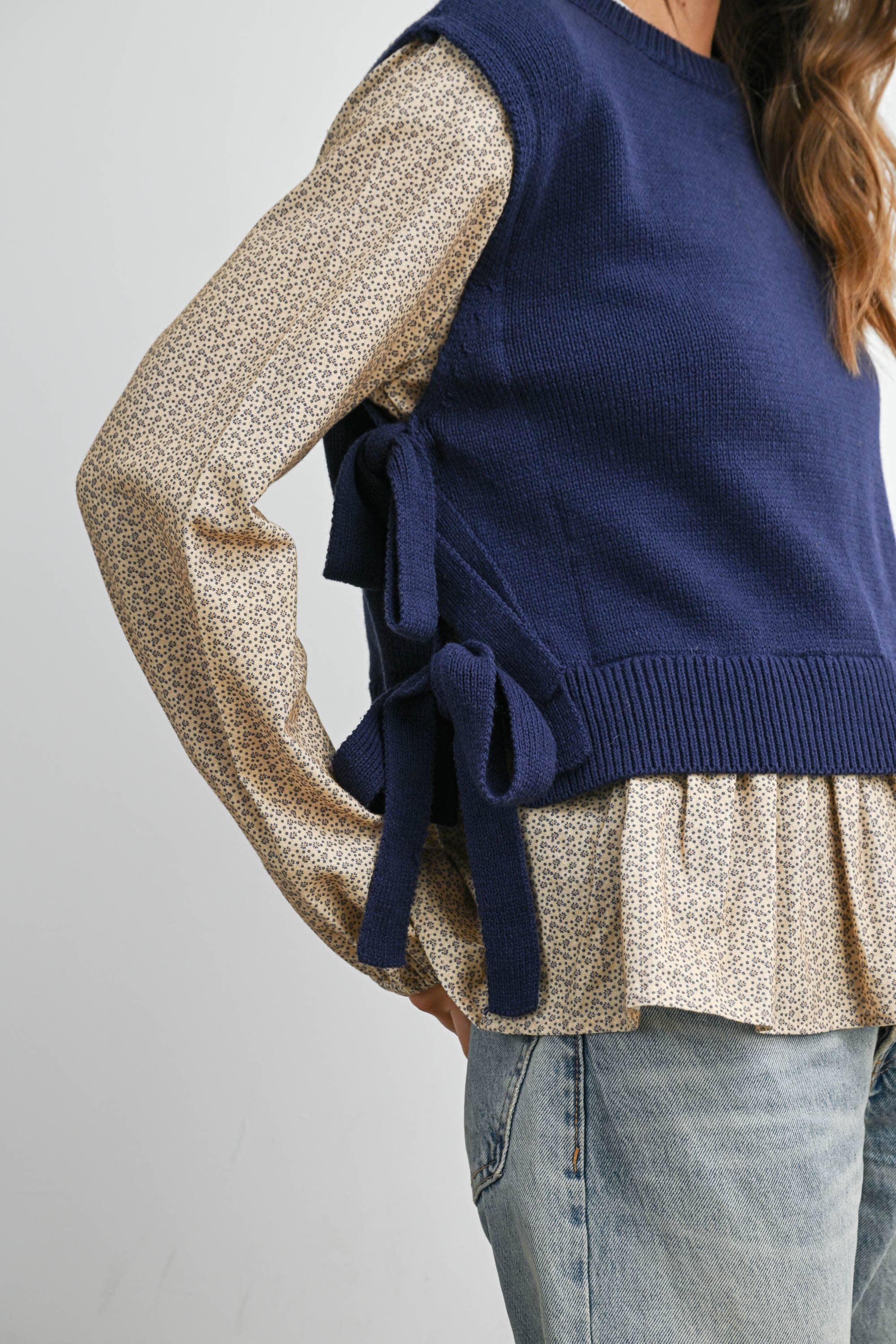 BUTTERMELON - Wholesale Shirt - Women's - Side Ribbon-Tied Knitted Top - BMW775923