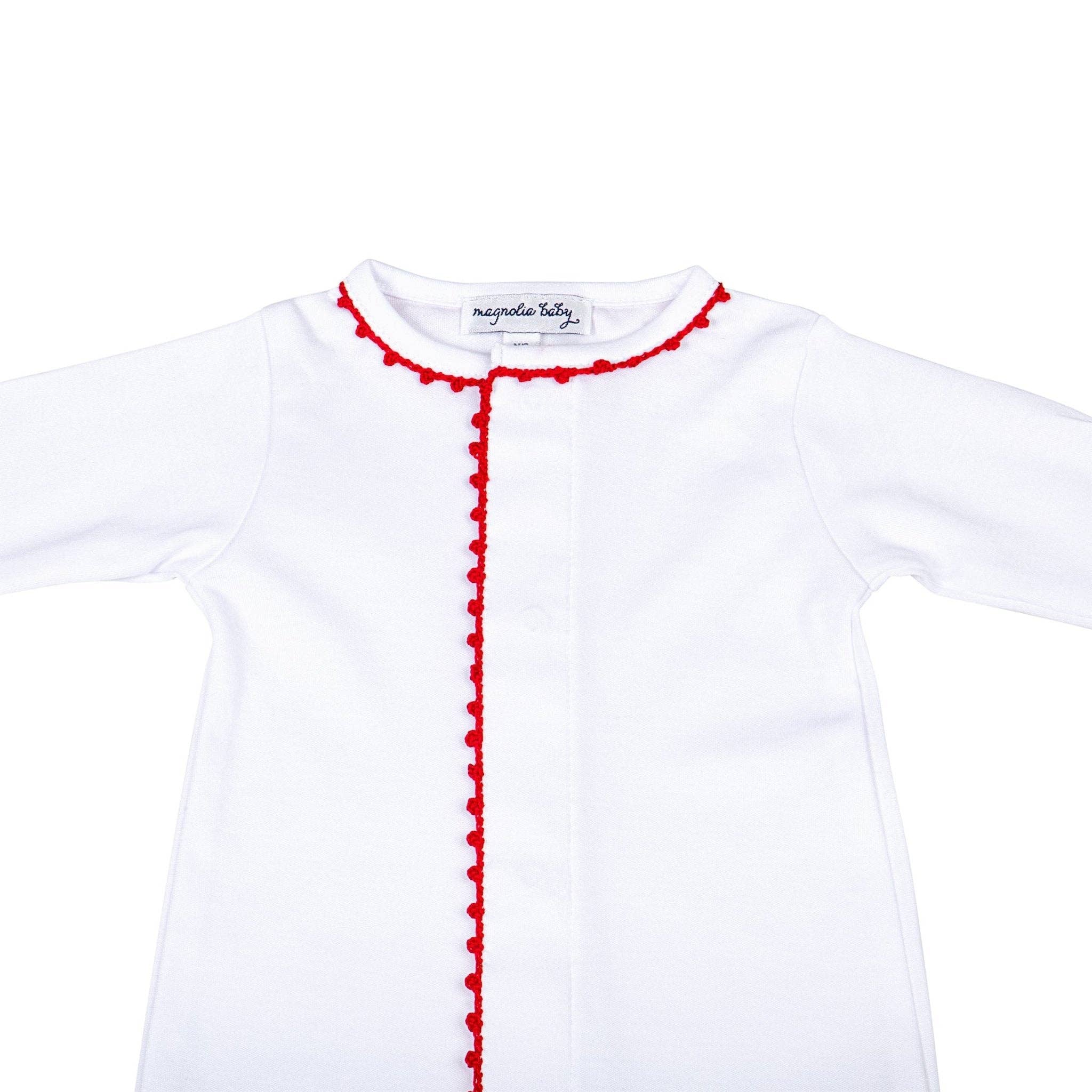 Magnolia Baby – Macacão - Bebé por atacado – Babygrow Joy com Acabamento em Croché Vermelho1