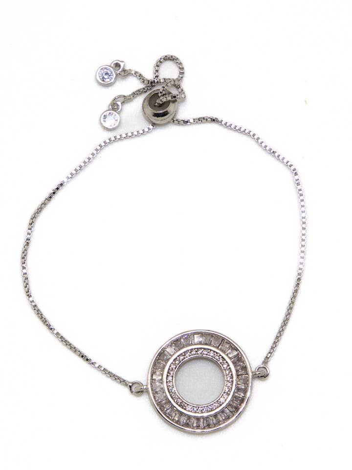 Bracelet Drawstring Glass Disc Stainless Steel Chain Silver for wholesale by Rant & Rave Classic