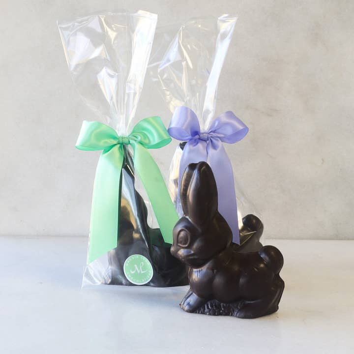 3.4oz Hoppy Bunny - Solid Dark Chocolate for wholesale by Maggie Lyon Chocolatiers