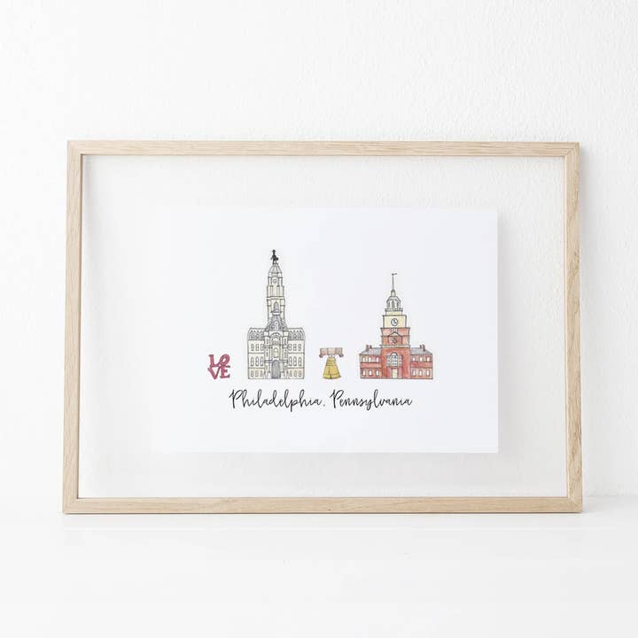 Philadelphia, Pennsylvania Art Print for wholesale by Natty Michelle Paperie