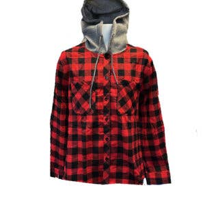 Camicia in flanella rossa e nera con cappuccio — Plaid per la vendita all'ingrosso da parte di Turnovers Inc