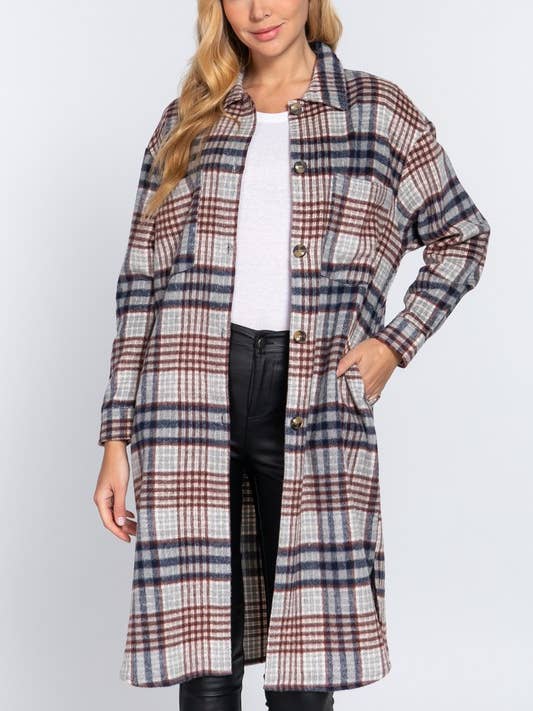 BIG POCKET DETAIL PALID JACQUARD SHIRT LONG JACKET for wholesale by Lemon Tree