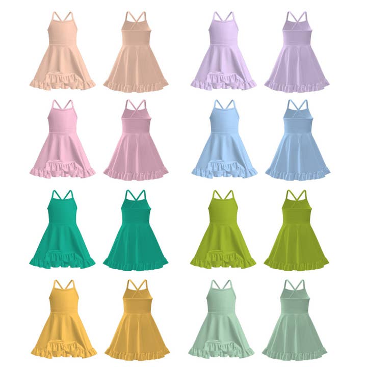 Auraquise - Wholesale Athletic Dress - Kids - Girls Summer Outdoor Solid Color Soft Athletic Dress