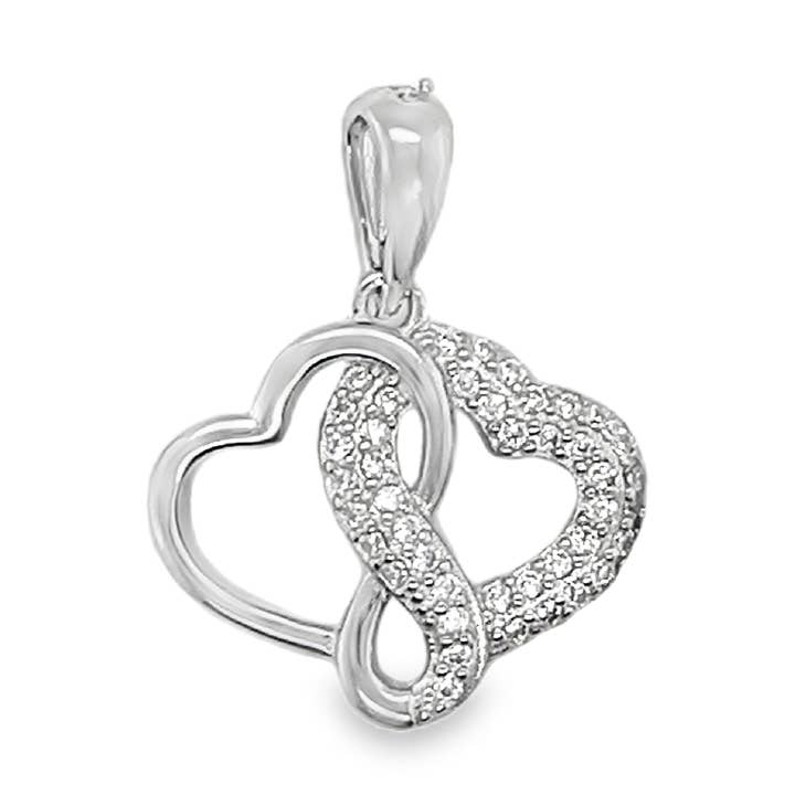 Sterling Silver Intertwined CZ & Plain Heart Pendant for wholesale by Atlanta Jewelers Supply