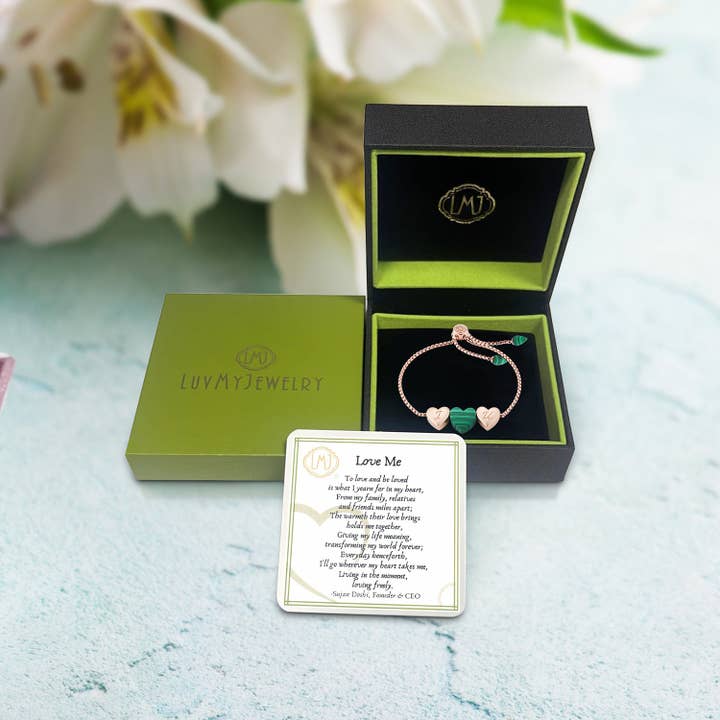 LuvMyJewelry (LMJ) – wholesale Charm/dangle bracelet – Luv Me Malachite Bolo Adjustable I Love You Heart Bracelet in 14K Rose Gold Plated Sterling Silver2