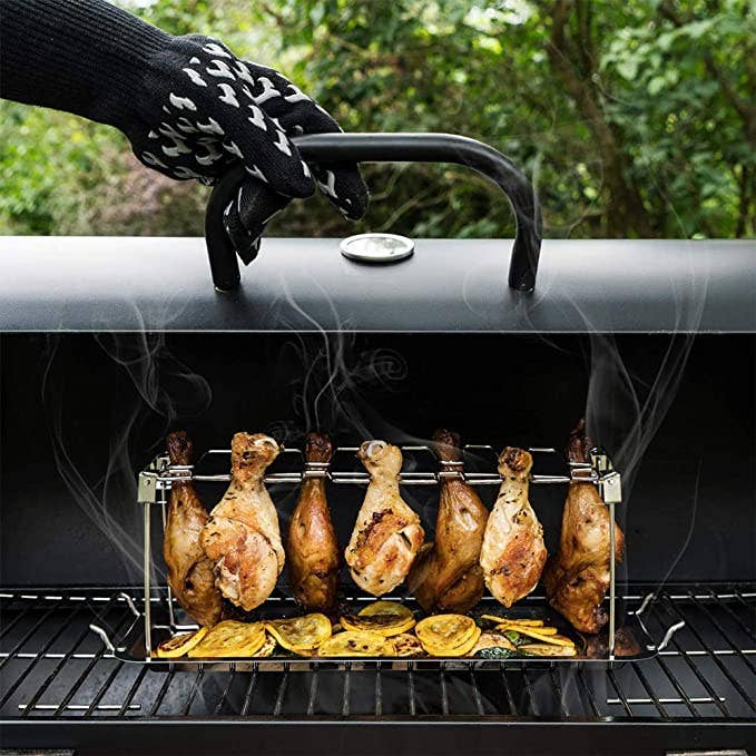 VIGOR - Wholesale Outdoor grill tools - Stainless Steel BBQ Chicken Drumstick Rack with Drip Pan2