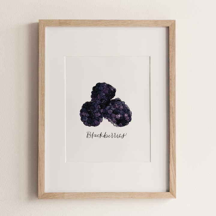 Blackberries | blackberry watercolor calligraphy art print for wholesale by everglow handmade