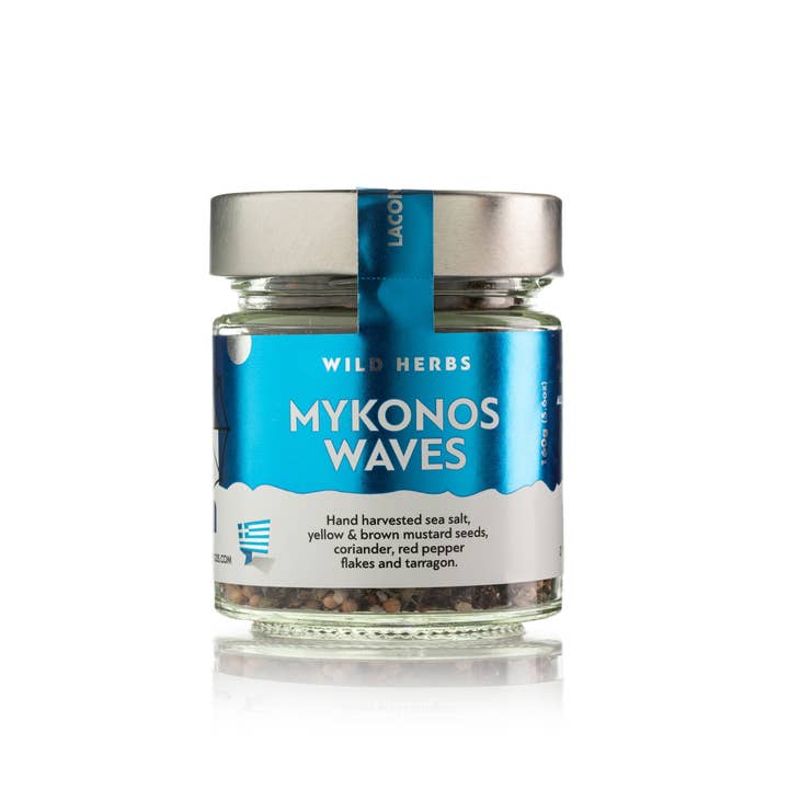 Mykonos Waves Greek Spice Blend – Sea Salt, Mustard Seeds, Coriander, Chili & Tarragon | Laconic Foods | 160g Jar for wholesale by Laconic Foods