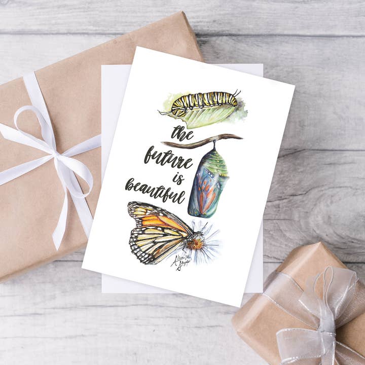 Monarch life Butterfly Watercolor folded greeting card for wholesale by Art Reflects Light