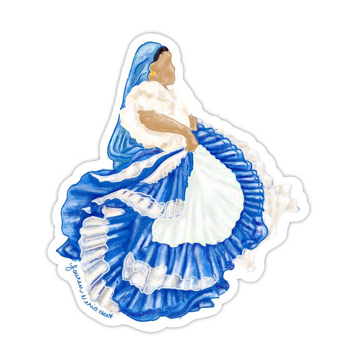 Hispanic Collection, traditional Dancing Woman vinyl sticker for wholesale by Juniberry Art Co