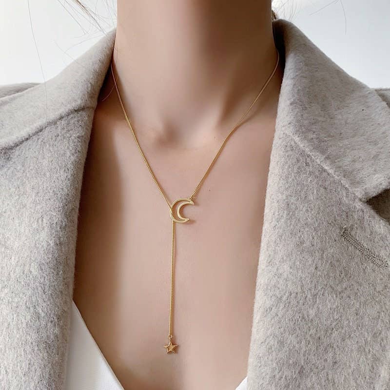 Perimade & Co. LLC - Wholesale Y-Neck/Lariat Necklace - Moon Star Charm Lariat Y Necklace in 925 Sterling Silver5