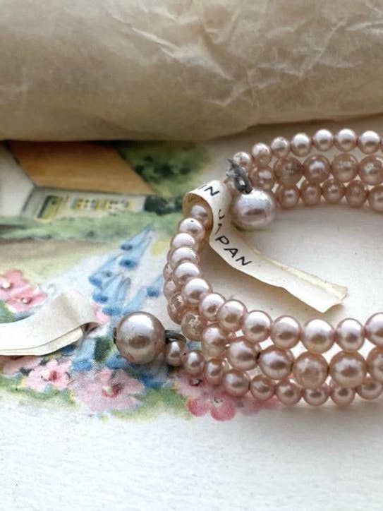 Sugar Baby Vintage Pearl Wrap Bracelet, Pale Pink, 1.5" for wholesale by Gay Isber Designs