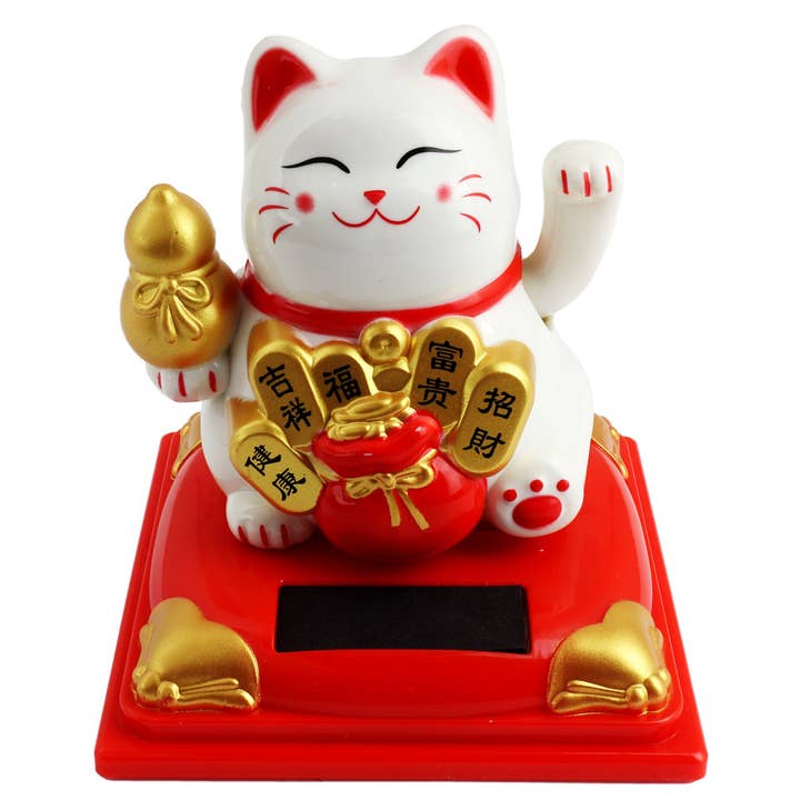 Glückskatze Sissy Solar Sockel 8cm weiß Winkekatze für den Großhandel von Tribal Trade GmbH