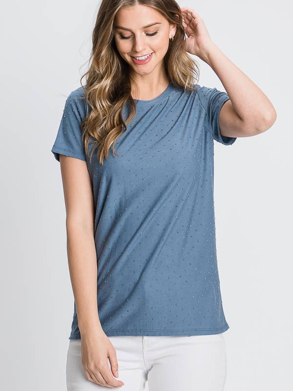 S/S POPCORN GRUNDLÄGGANDE RUND HALS TOPP för wholesale av Tres Bien, Inc