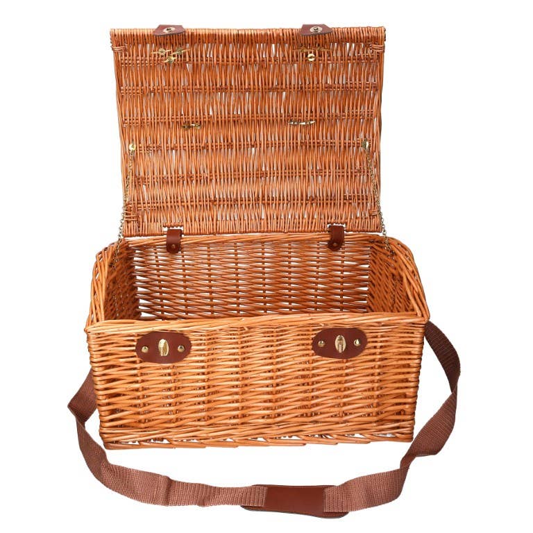 Natural Cesta de picnic bombé rectangular de mimbre con correa para el hombro de venta al por mayor en Faire9